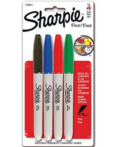 Sharpie 1825090 Marcador Permanente Punto Fino, 4 Colores Surtidos