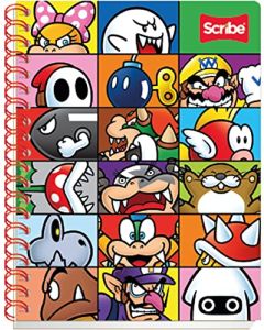 Scribe, SUPER MARIO, Cuaderno Profesional de Espiral Doble con Pasta Semi Rígida, Cuadro Chico C.5 de 100 Hojas (Diseño de Portada Aleatoria)