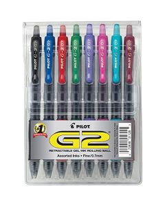 Pilot G2, Bolígrafo Retráctil, Tinta Gel Colores Surtidos, Mediano, Usa Repuesto, False 1 Cartucho c/u 8 Piezas (31128)