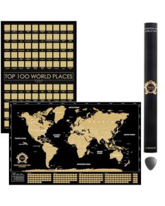 Grande Set de Regalo 2 en 1 - Póster Rascable de los 100 Mejores Lugares Para Visitar y Mapa Mundial Para Rascar - Mejor Mapa de los Lugares Donde he Estado - Póster de los Lugares Donde has Estado