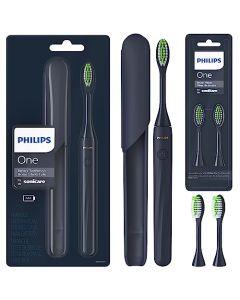 PHILIPS One by Sonicare Battery Toothbrush, Brush Head Bundle, Midnight Blue, BD1002/AZ