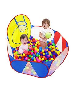 Eocolz - Tienda de campaña Grande para niños pequeños con aro de Baloncesto y Bolsa de Almacenamiento con Cierre, 4 pies / 120 cm, Bolas no Incluidas (Azul)
