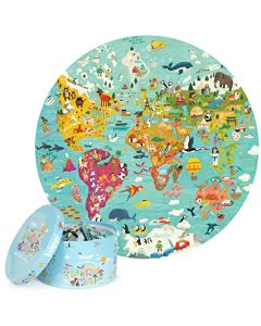 boppi - Puzzle Redondo Mapa del Mundo con Cartulina 100% Reciclada, 150 Piezas con Animales para Niños de 5, 6, 7, 8 años, 58 cm de Diámetro