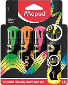 Maped - Rotulador fluorescente Fluo PEPS FLEX - Punta flexible extrasuave - Resultado perfecto - X4 marcadores 740300