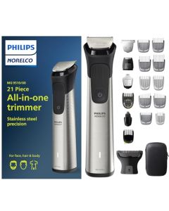 NEW Philips Norelco Multigroom Series 9000-21 piece Men's Grooming Kit for beard, body, face, nose, ear hair trimmer w/premium storage case, MG9510/60