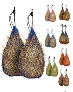 Majestic Ally 2 piezas de red de heno de 42 pulgadas de largo y 2 x 2 pulgadas con agujero para caballos, alimentador de viaje ajustable, regula la ingesta de heno, por lo tanto, mejora la digestión y