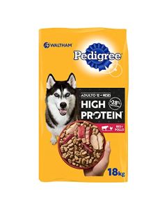 PEDIGREE High Protein Alimento Completo y balanceado para Perros Adultos de Todas Las Razas y tamaños. Sabor Res y Pollo 18kg