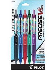 Pilot Precise V5 RT Deco Collection - Bolígrafos Retráctiles, Recargables, Caja de 12, Rojo (41992), Paquete de 5, Variados, Paquete-de-5