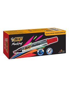 BIC, Marcador Permanente, Marca Diferentes Superficies, Punta Cincel, Marking 2300, Tinta Color Rojo, 6 piezas