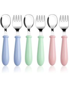 U Chef Juego de 6 Cubiertos para Niños pequeños, Utensilios para Niños Tenedores y Cucharas de Acero Inoxidable seguros para niños, Cubiertos de Metal con mango redondo, Aptos para lavavajillas