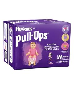 Huggies Pull-Ups Calzoncitos Entrenadores, Talla Mediana Niña, Paquete con 30Piezas, Ideal para niñas de entre 12 a 15 kg