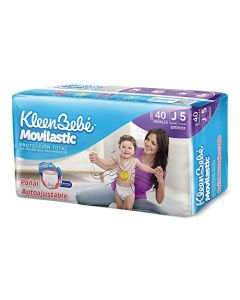 KleenBebé Movilastic Pañal Desechable para bebé, Talla Jumbo Unisex, Paquete con 40 Piezas, Ideal para Bebés de 8.9 a 12.2 kg