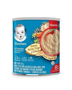 Cereal Infantil Gerber Etapa 3 4 Cereales con Zanahoria y Plátano Integral Lata 270g