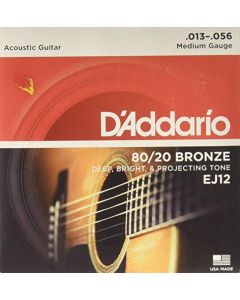 D 'Addario EJ12 X 5 (5 Sets) Acous GUIT, cuerdas, 80/20 brnz, Rnd WND, Med (.013-.056).