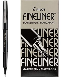 Pilot Fineliner - Juego de rotuladores, línea de punta fina negra para dibujo, 12 unidades por caja