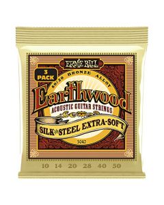 Ernie Ball Earthwood Silk and Steel Extra Soft - Cuerdas para guitarra acústica, bronce 80/20, seda y acero, 3 paquetes, calibre 10-50, P03047