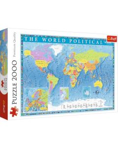 Trefl Mapa político del Mundo 2000 Piezas Rompecabezas Rojo 96x68 cm Impresión de Alta Calidad, Puzzle DIY, Diversión Creativa, Puzzle Clásico para Adultos y Niños a Partir de 12 Años