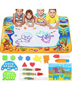 Estera de Dibujo de Agua Pizarrones Mágicos 100x70cm - Aqua Magic Doodle Mat para Niños, 25pcs Agua Dibujo Pintura para Niño de 3 4 5 6 7 8 años
