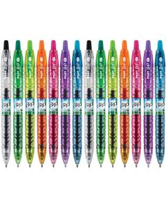 PILOT B2P Colors - Bolígrafo de gel recargable y retráctil de botella a bolígrafo, hecho de botellas recicladas, punta fina, tintas G2 de colores surtidos, paquete de 14 (15355)