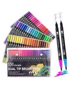 Plumones Punta de Pincel 60 Colores, Plumones para Colorear Rotuladores de Pluma Dibujo con Dual Brush(0.4mm/1-2mm), Marcadores de Acuarela Acuarelables No Toxica Regalo para Artistas, Dibujar, Cómic, Caligrafía, Lettering