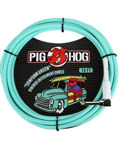 Pig Hog PCH10SGR 1/4" to 1/4" Right-Angle Seafoam Green Guitar Instrument Cable, 10 Feet