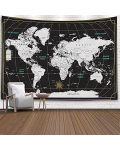 Capsceoll - Tapiz de mapa del mundo, tapiz de mapa azul, mapa grande, mapa de pared, tapiz azul del mundo contorneado, tapiz para colgar en la pared, para decoración de dormitorio, 200 x 150 cm, azul y blanco.