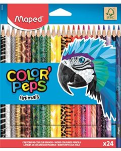 Maped - Color'Peps Animals - Lápices de colores en madera con diseño de animales, Caja con 24 piezas